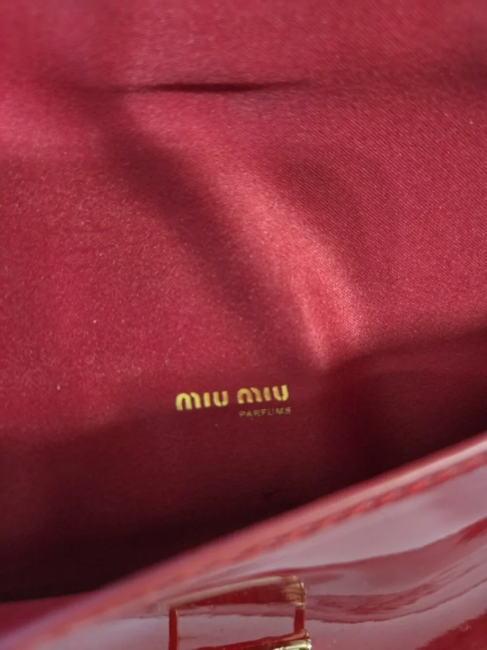 Miu Miu Red Patent Large Pouch Clutch Gold Latch With Box